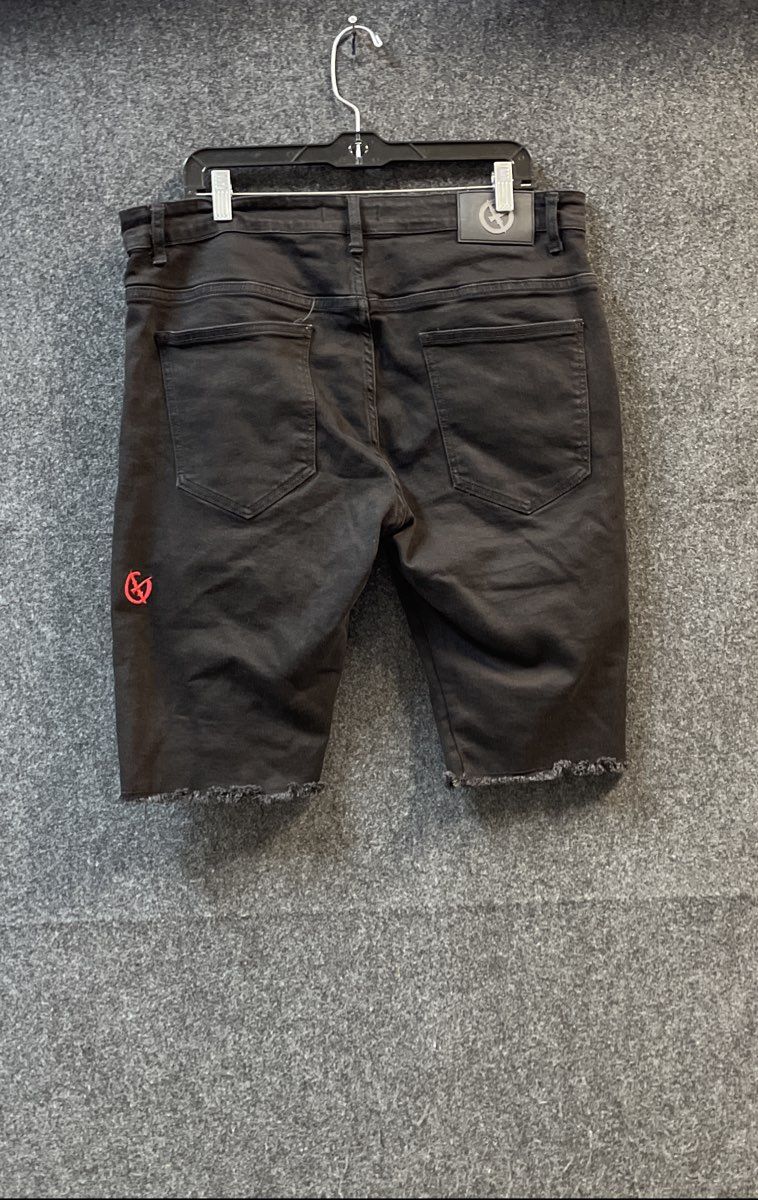 Gala Men's Black Tactical Cargo Shorts Acid Wash Pockets Frayed Hem Sz 38