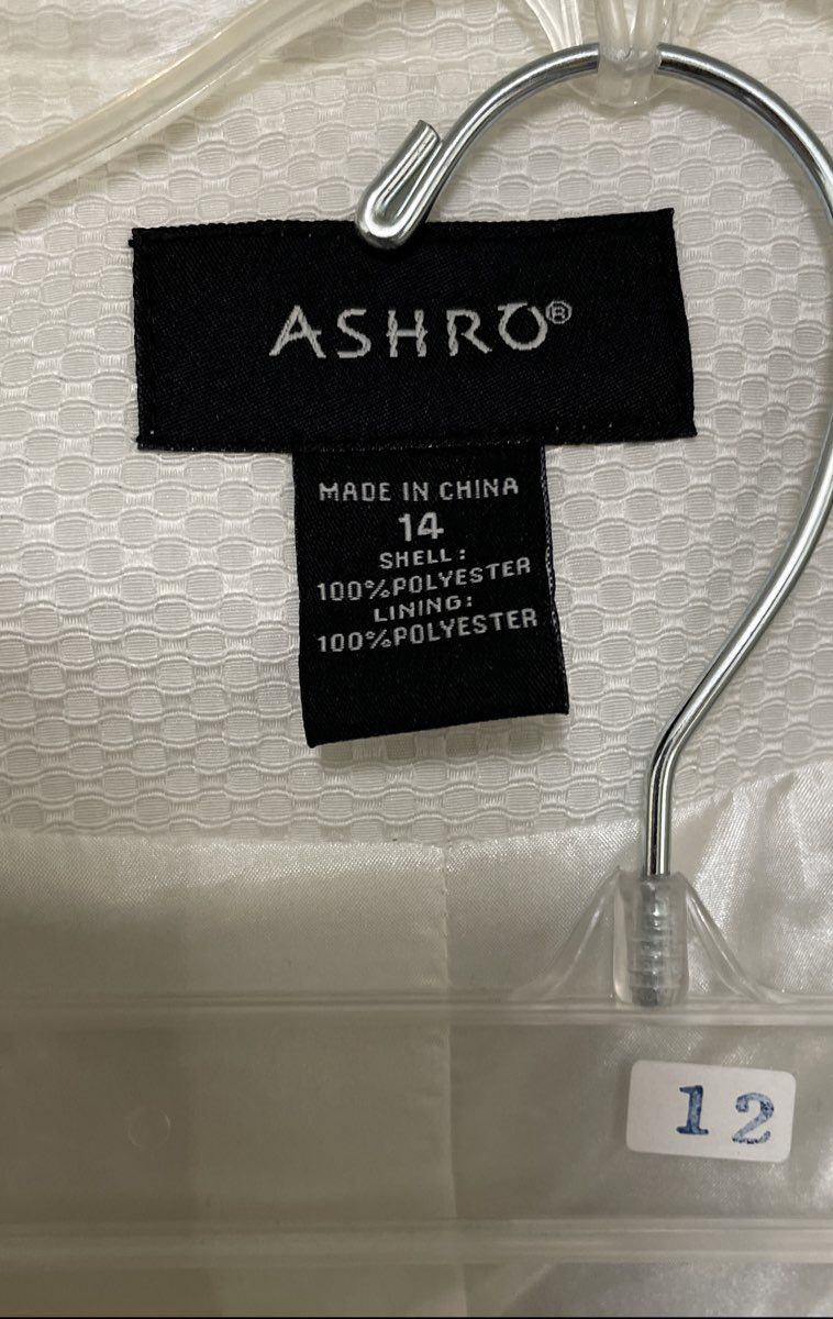 Ashro Women's White 2-Piece Skirt Suit Asymmetrical Pleated Fan Textured Sz 14