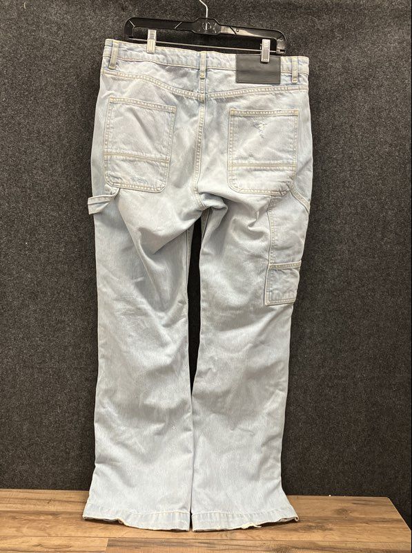 Zara Men's Light Wash Distressed Ripped Double Knee Carpenter Jeans Sz 34