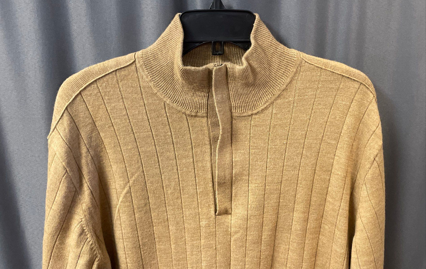 Claiborne Men's Tan Ribbed 1/4 Zip Sweater Merino Wool Blend Size XL