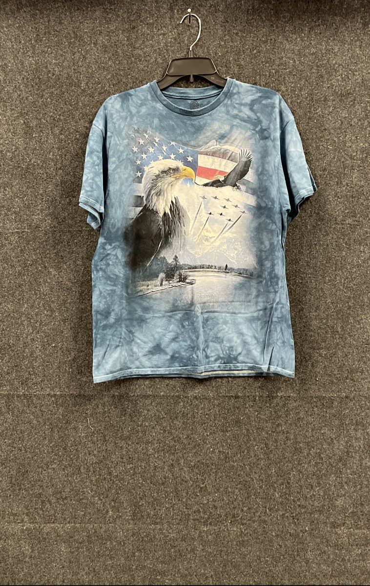 The Mountain Patriotic Bald Eagle American Flag T-Shirt Tie Dye Blue Sz L