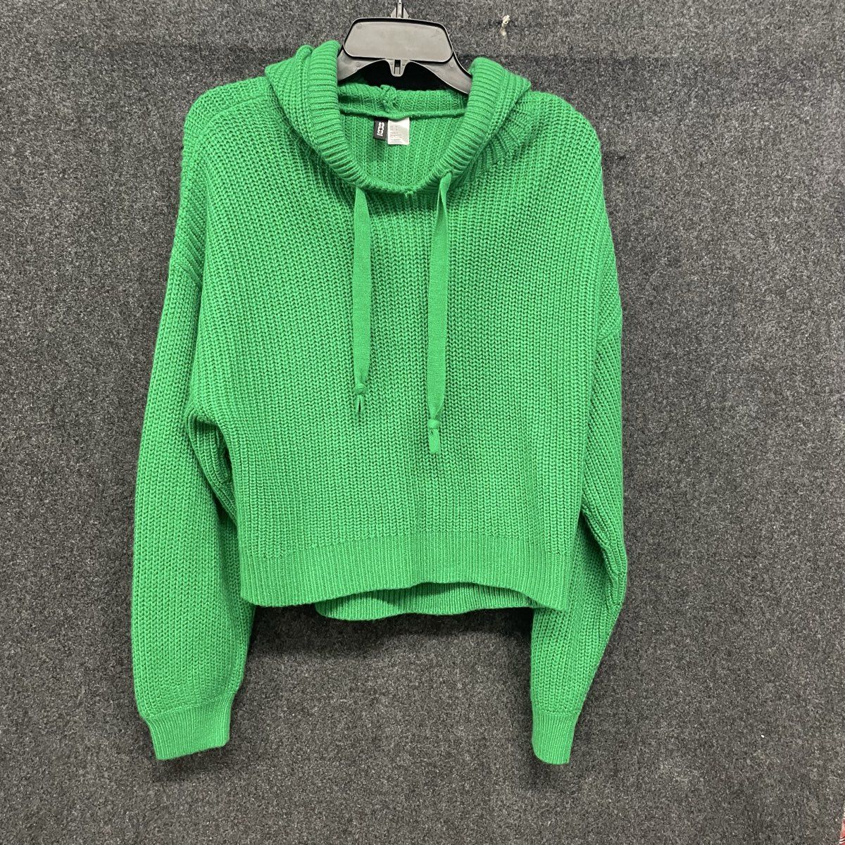Divided H&M Women's Green Chunky Ribbed Knit Cropped Hooded Sweater Sz M