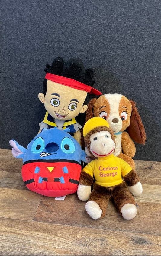 Plush Toy Lot 4 Disney Squishmallows Stitch Curious George Jake Lady