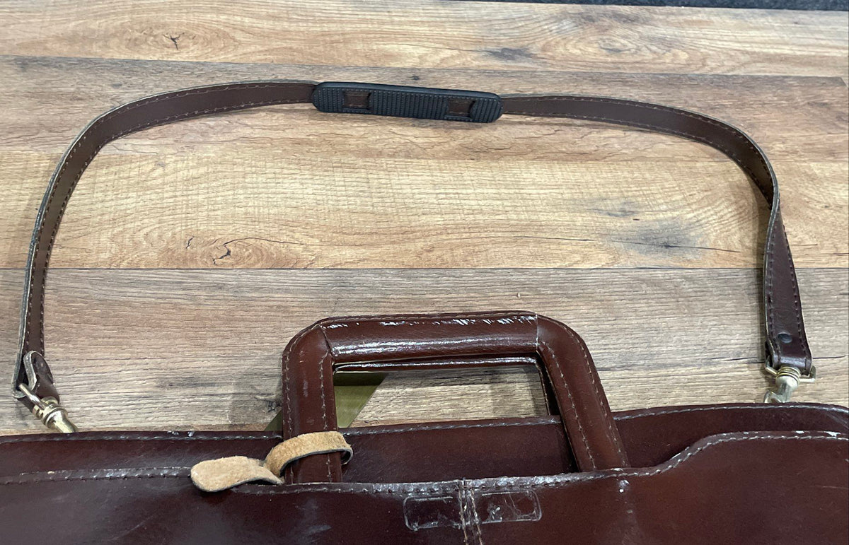 Vintage Brown Leather Slim Briefcase Attache Bag Large Portfolio Case