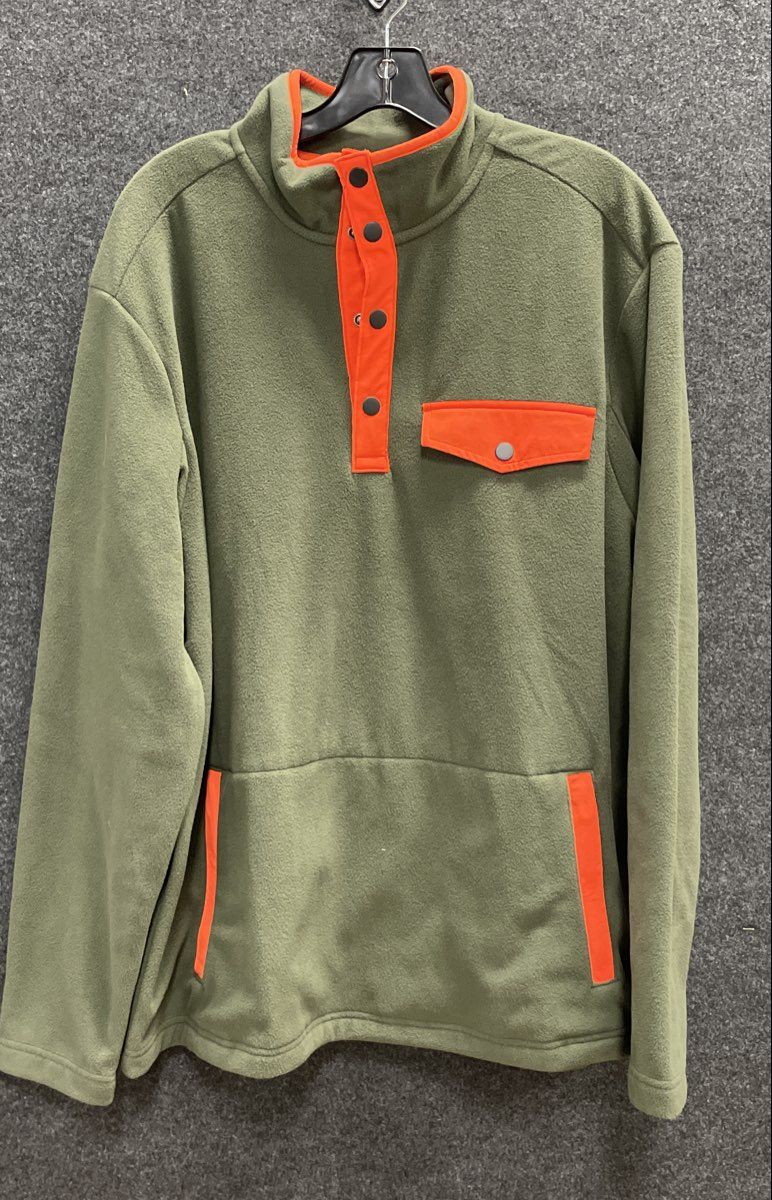 Duluth Trading Co Men's Green Fleece Quarter Snap Pullover Orange Trim NWT Sz L