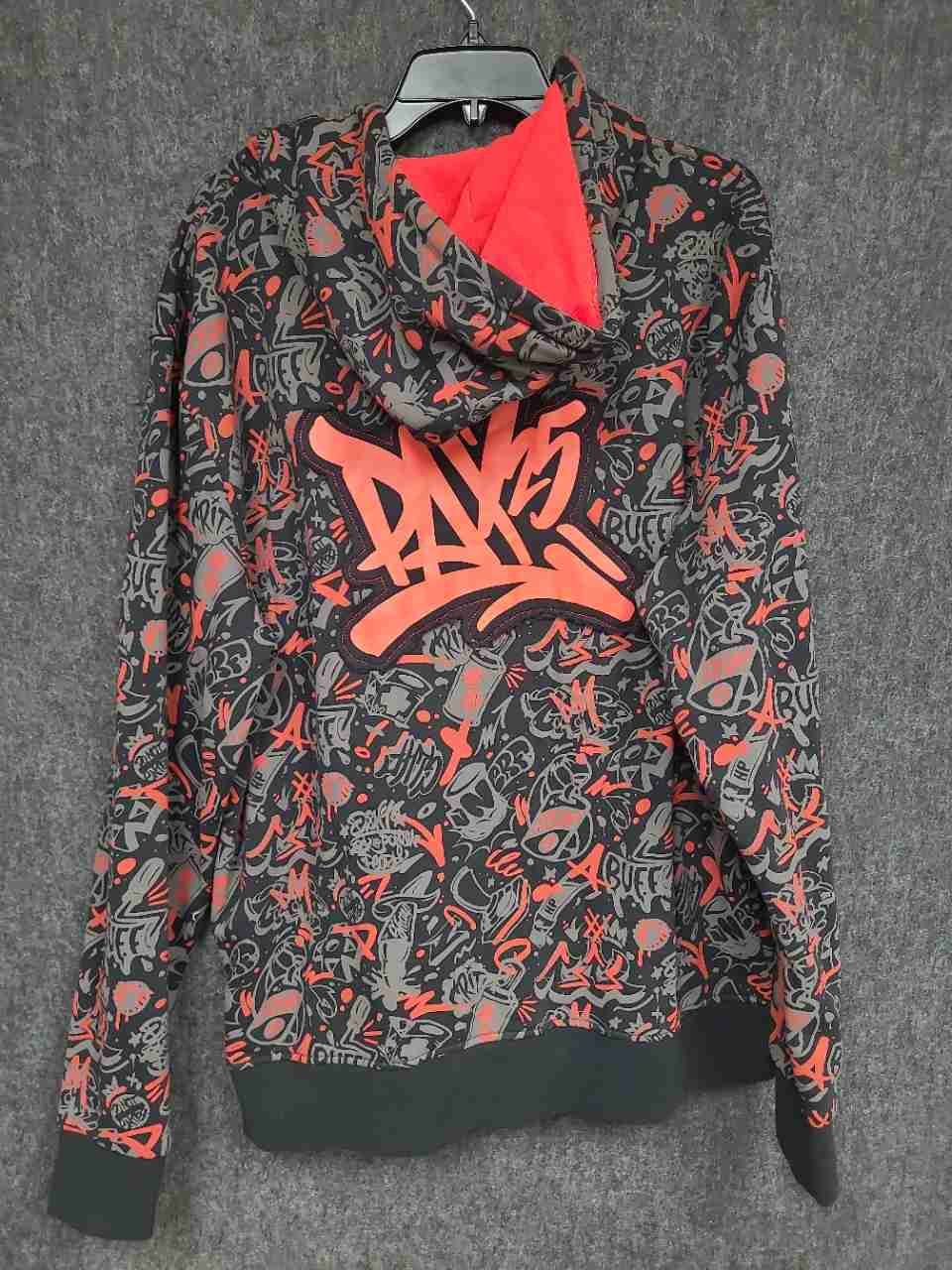 PAX Men's Full Zip Hoodie Black Gray Orange Graffiti Spray Can Art Streetwear XL