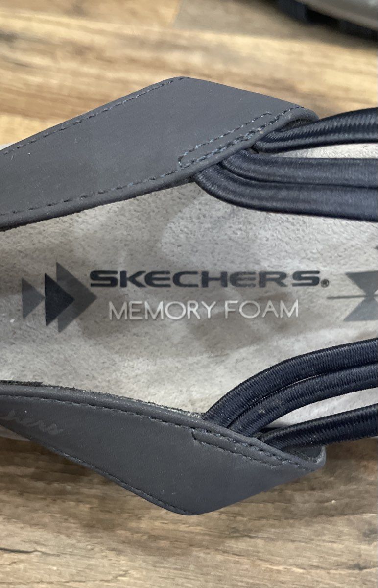 Skechers Memory Foam Strappy Slingback Navy Grey Sandals Women's Size 9