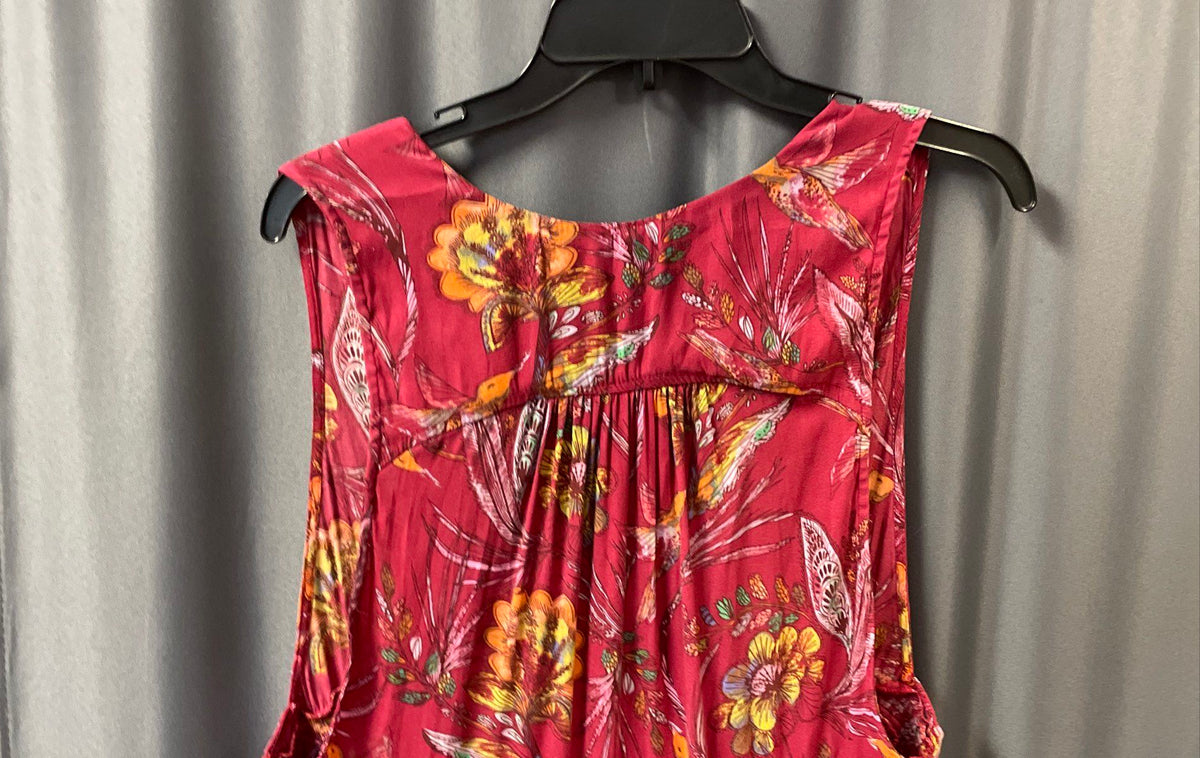 Free People Women's Red Floral Hummingbird Print Tiered Smocked Top Size M