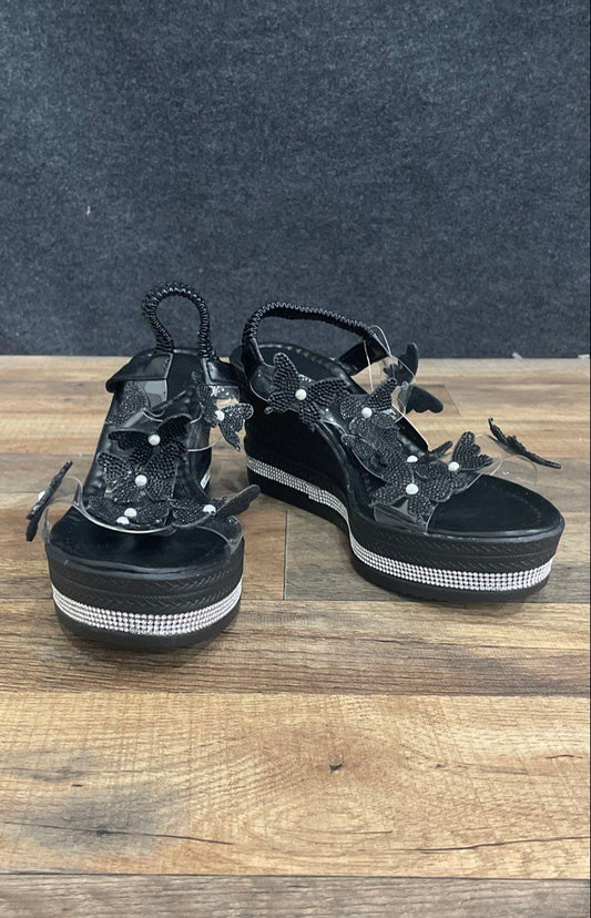Minzhe YL Butterfly Clear Strap Rhinestone Platform Wedge Sandals Size 41 NWT