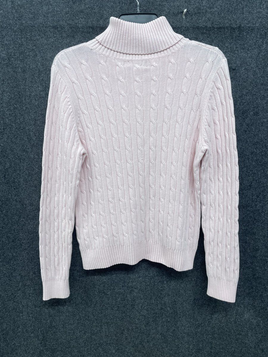 St. John's Bay Women's Pink Cable Knit Turtleneck Sweater Cotton Blend Sz L