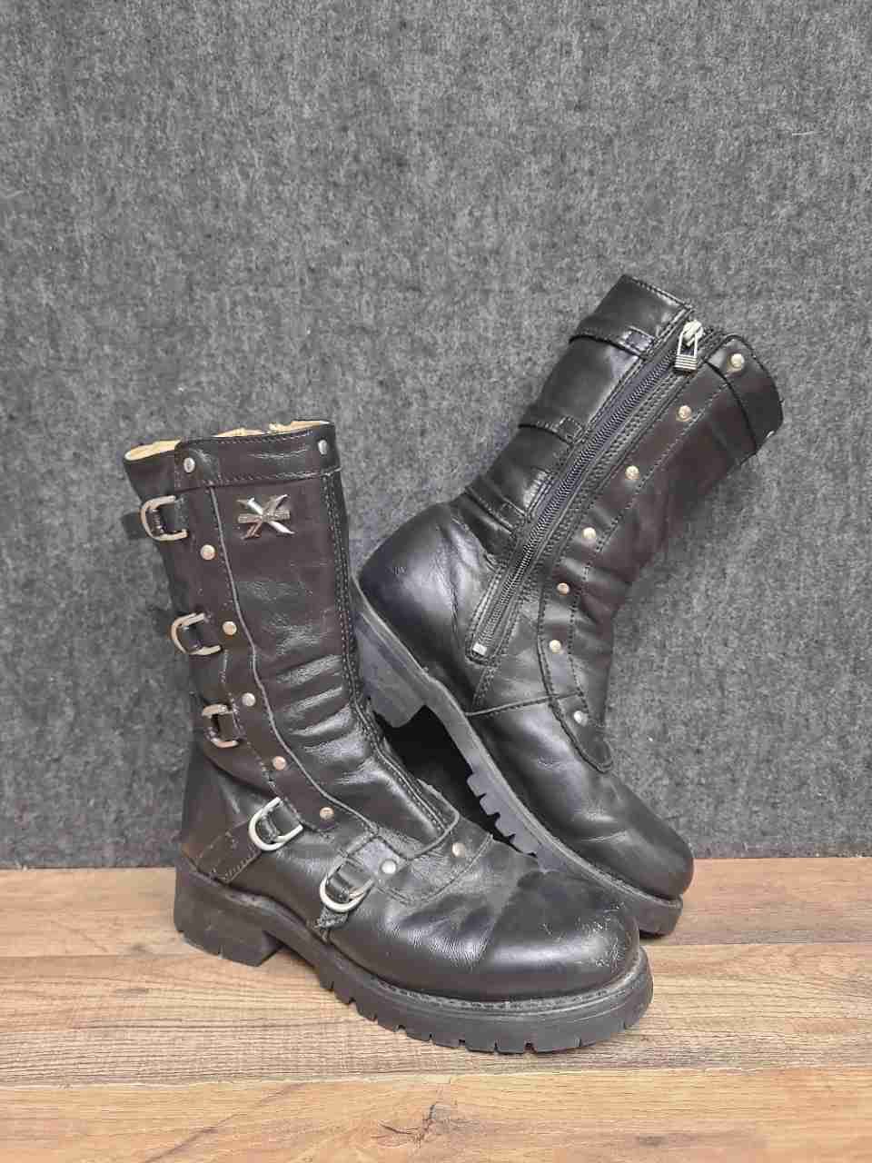 X Element LU2510 Black Leather Buckle Motorcycle Biker Boots Women's Size 7.5