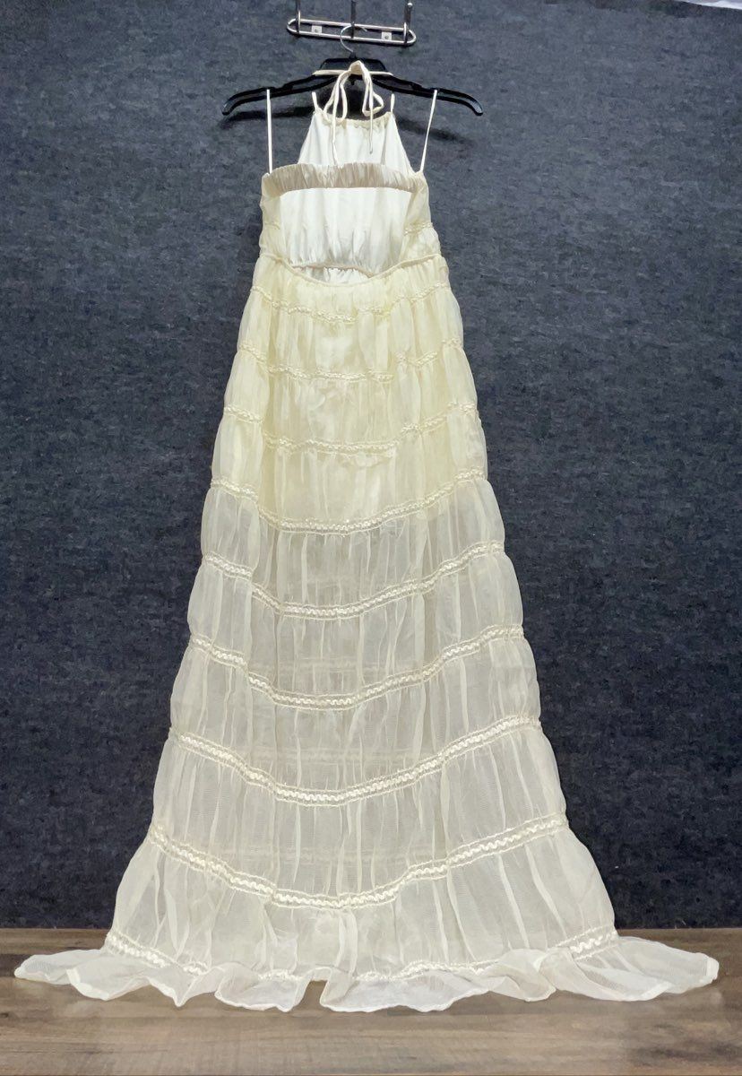 Sincerely Jules Women's Jules Tiered Ruffle Halter Maxi Dress Cream Size S NWT