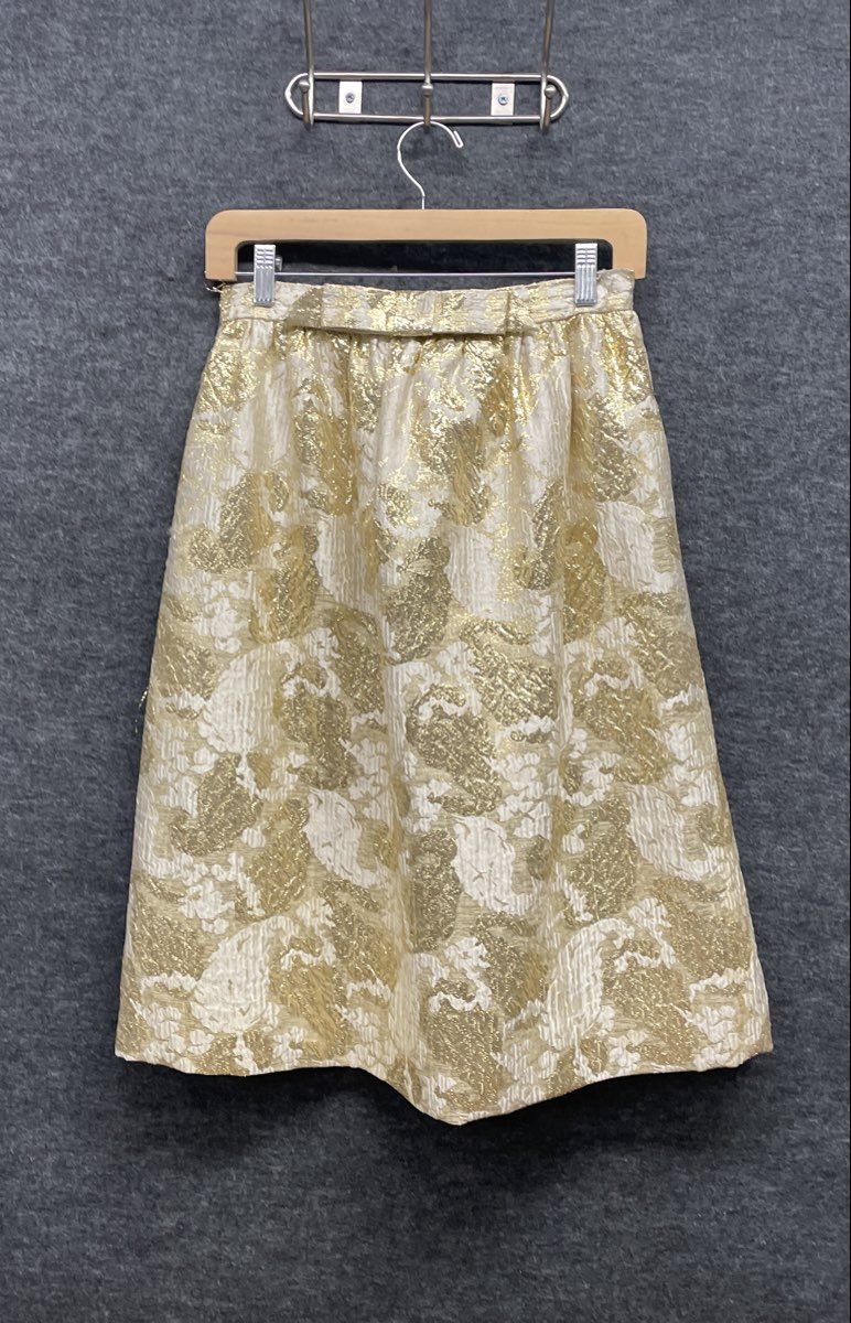 Vintage Women's Gold Metallic Floral Brocade High Waist A-Line Cocktail Skirt