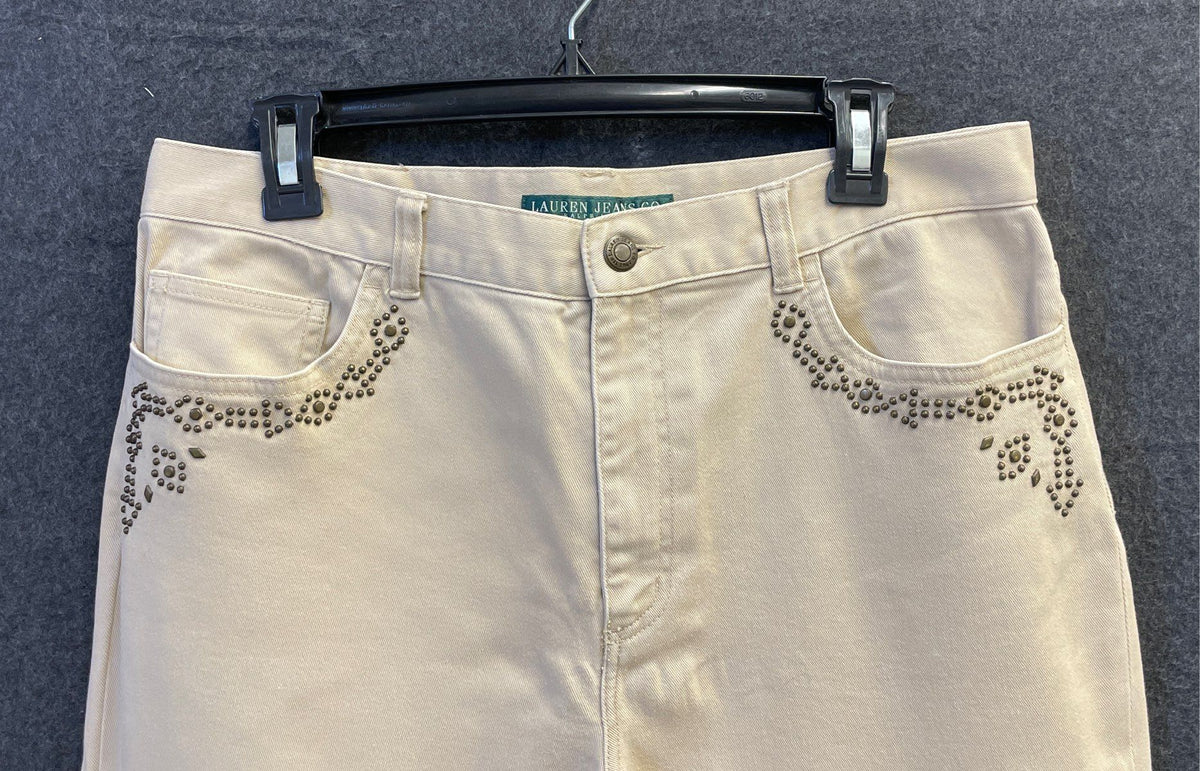 Vintage Y2K Lauren Jeans Co Ralph Lauren Women's Beige Studded Jeans Sz 12