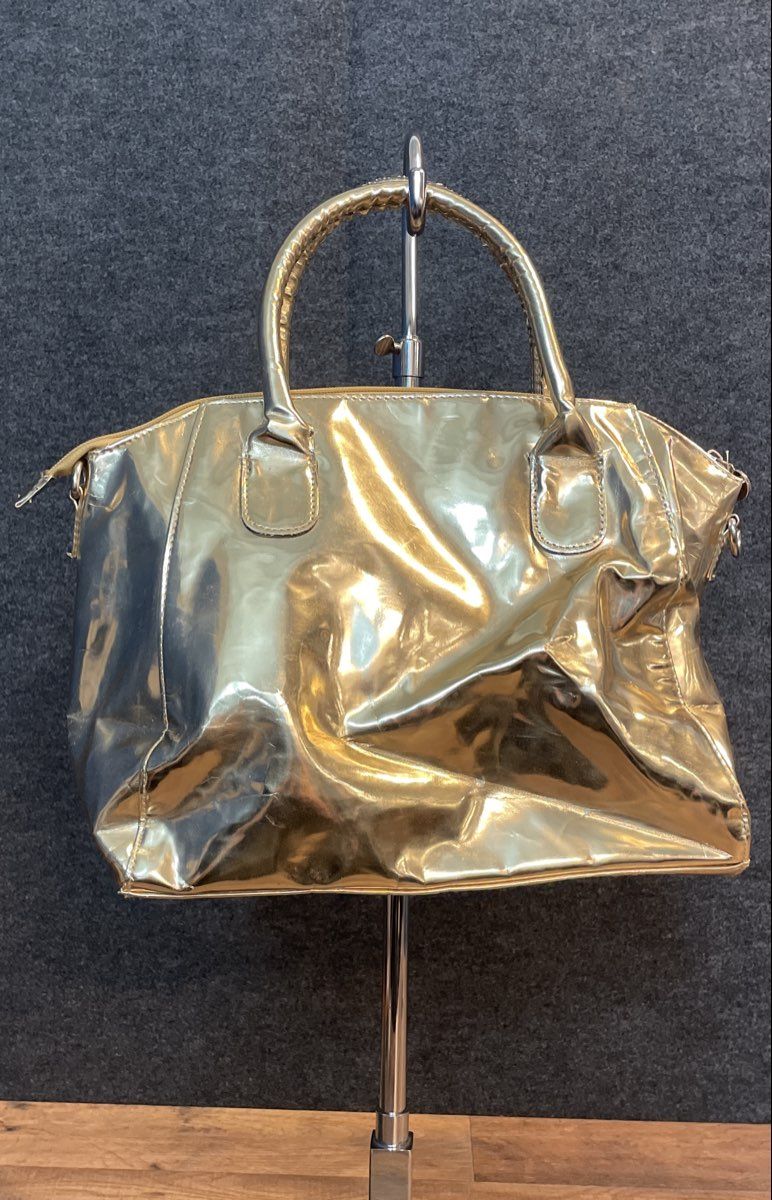 Ultra Chi Gold Metallic Top Handle Tote Bag Handbag with Crossbody Strap