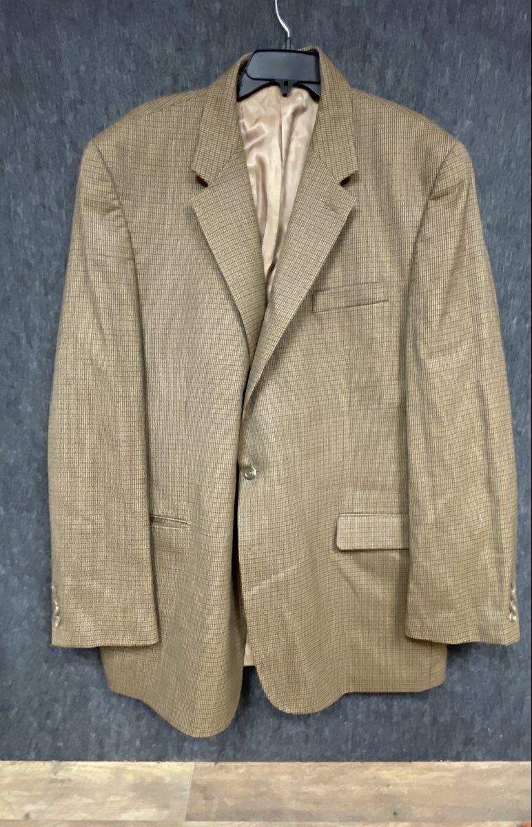 Vintage Lauren Ralph Lauren Men's Tan Wool Micro-Check 2-Button Blazer Sz 50 XL