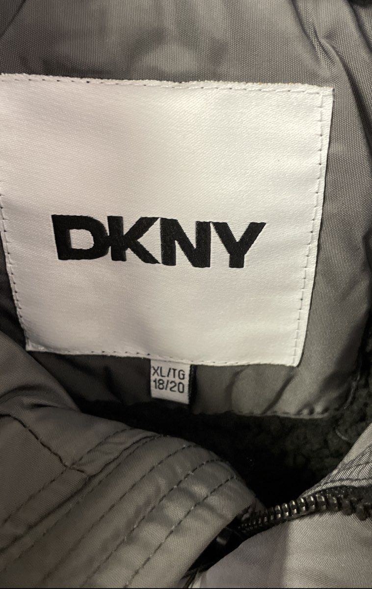 DKNY Youth Charcoal Gray Puffer Parka Jacket Sherpa Hood Insulated NWT XL 18/20
