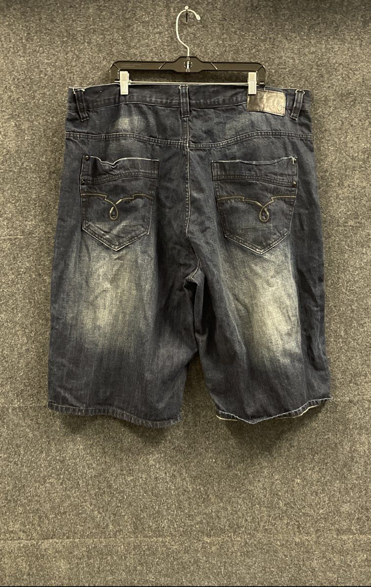 Ecko Unltd Men's Raw & Uncut Dark Wash Faded Baggy Denim Shorts Size 44