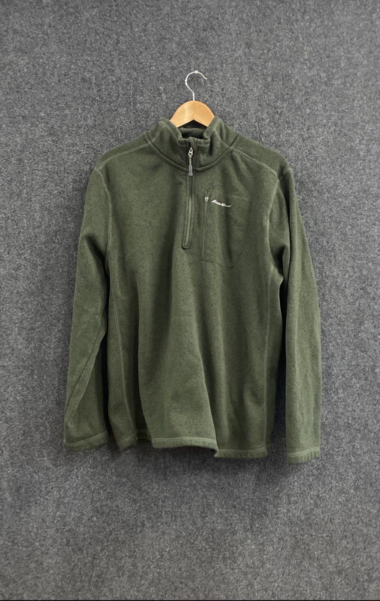 Eddie Bauer Men's Green Quarter Zip Fleece Lined Pullover Sweatshirt Sz XL