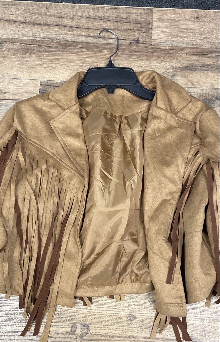 Women's Tan Faux Suede Fringe Cropped Western Jacket Sz S