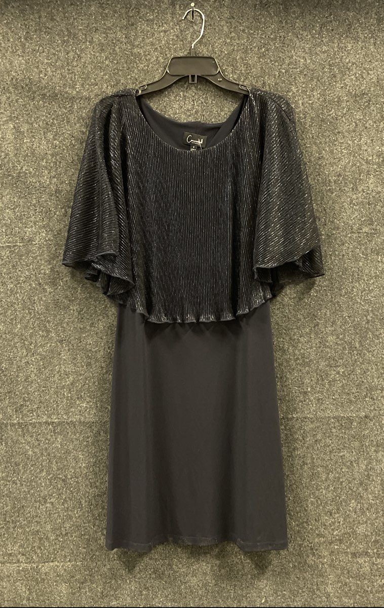 Connected Apparel Women's Navy Metallic Pleated Popover Capelet Dress Size 6