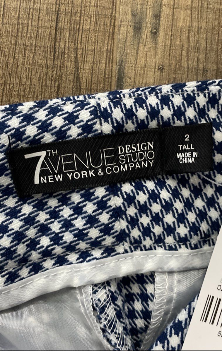 New York & Company Women's Blue Houndstooth 7th Avenue Dress Pants Sz 2 Tall NWT