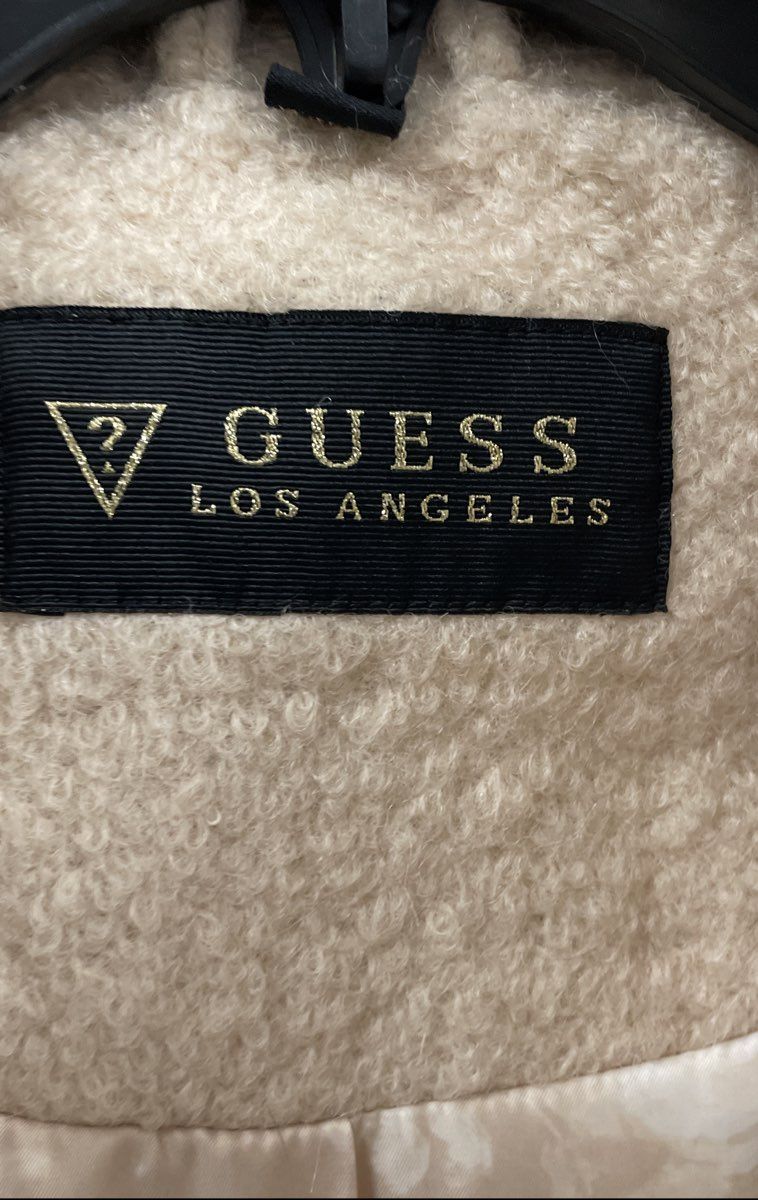 Guess Los Angeles Women's Ivory Wool Blend Asymmetrical Zip Boucle Textured Coat