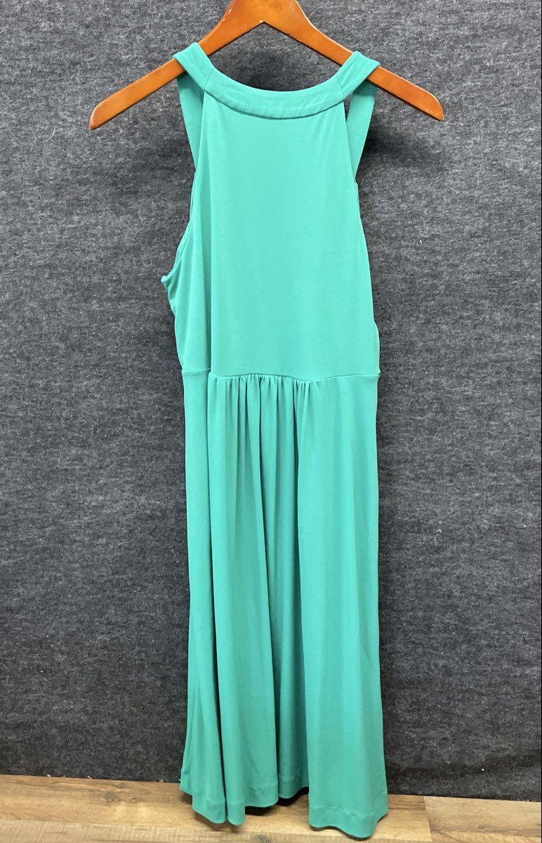 Calvin Klein Women's Green Sleeveless V-Neck Ruched Bust Pleated Dress M