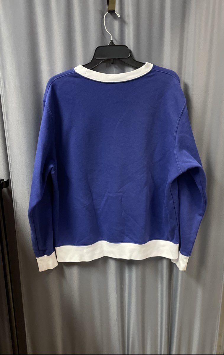 Nike Women's Royal Blue Sequin Logo Crew Neck Sweatshirt White Trim Sz L
