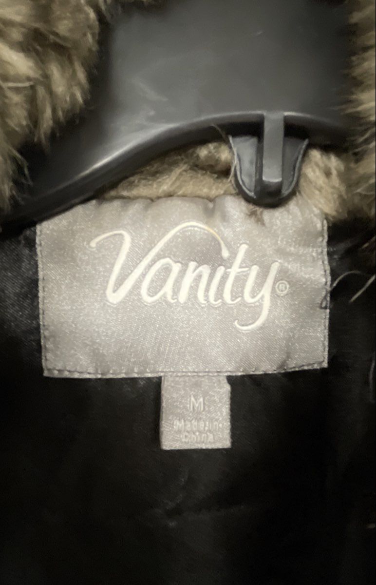 Vanity Women's Brown Faux Fur Zip Up Vest Black Ribbed Hem Faux Leather Trim M