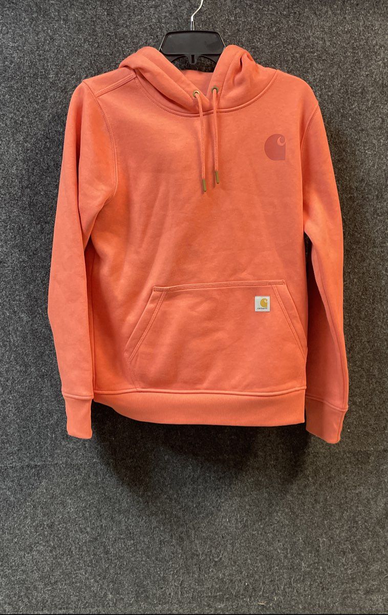 Carhartt Women's Relaxed Fit Hoodie Coral Orange Logo Sleeve Sz S TS0288-W