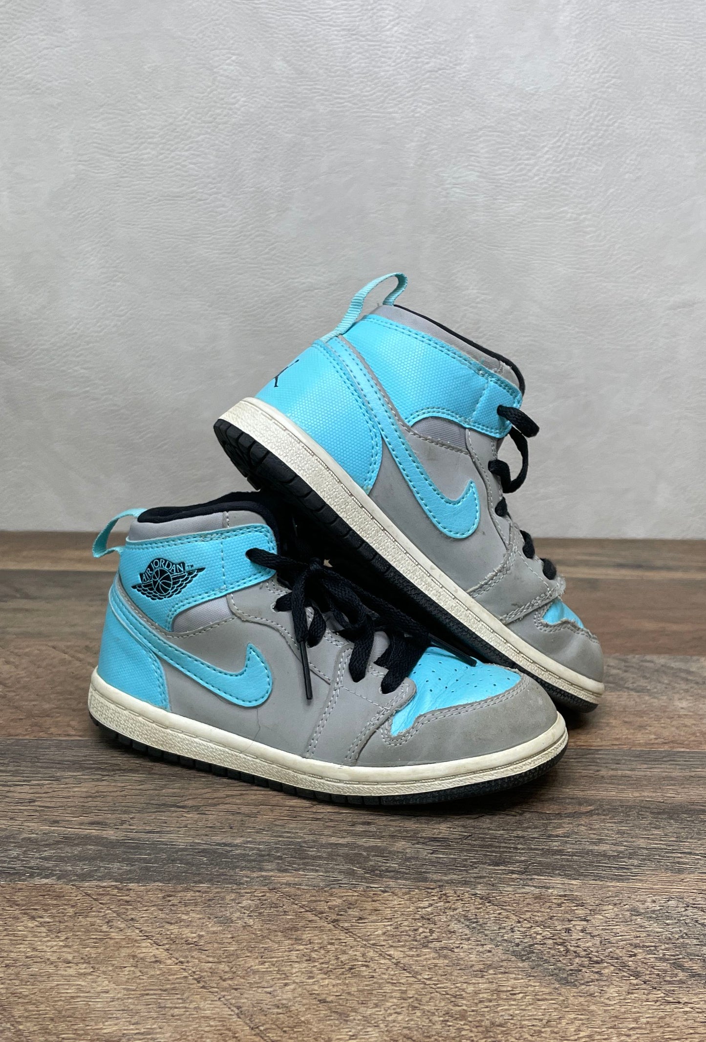 Nike Air Jordan 1 Mid BT Wolf Grey Sport Blue Toddler Sneakers Size 10C