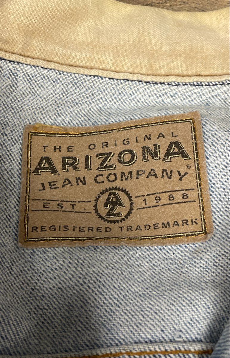 Arizona Jean Company Men's Vintage 90s Light Wash Denim Jacket Faux Collar XL