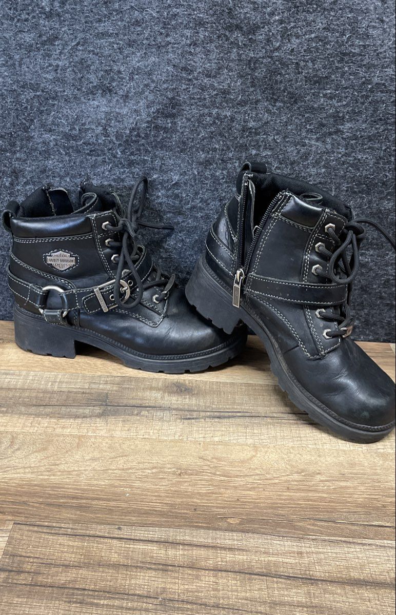 Harley Davidson 84424 Black Leather Harness Motorcycle Boots Women's Size 6