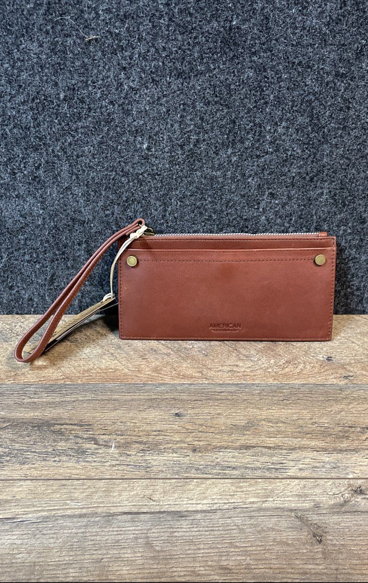 American Leather Co Cordovan Brown Bristow CC Zip Wallet Wristlet NWT RFID