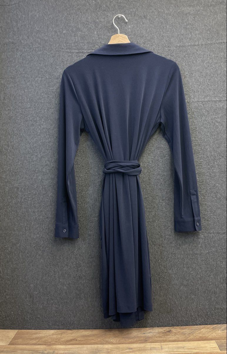 Calvin Klein Women's Navy Blue Long Sleeve Collared Wrap Dress Size 12