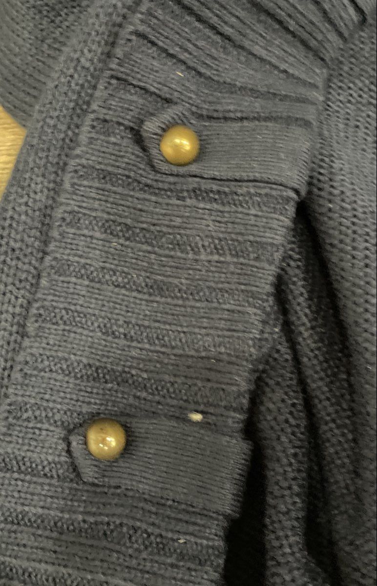 Venus Women's Navy Blue Mock Neck Ribbed Knit Gold Button Shoulder Sweater Sz S