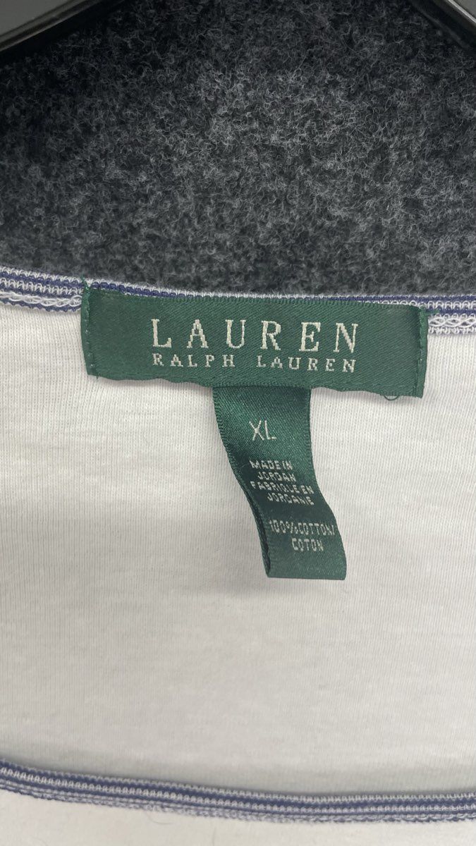 Lauren Ralph Lauren Women's White Boat Neck Short Sleeve Striped Trim Top XL