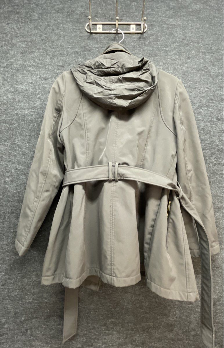 Michael Kors Women's Gray Belted Softshell Jacket Gold Hardware Hidden Hood Sz S