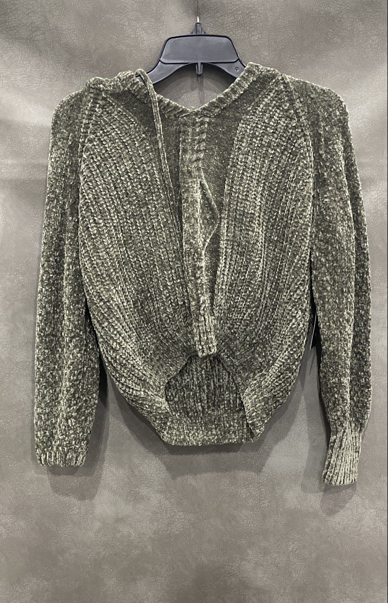 Derek Heart Women's Green Chenille Knit Hooded Sweater Twisted Knot Front NWT S