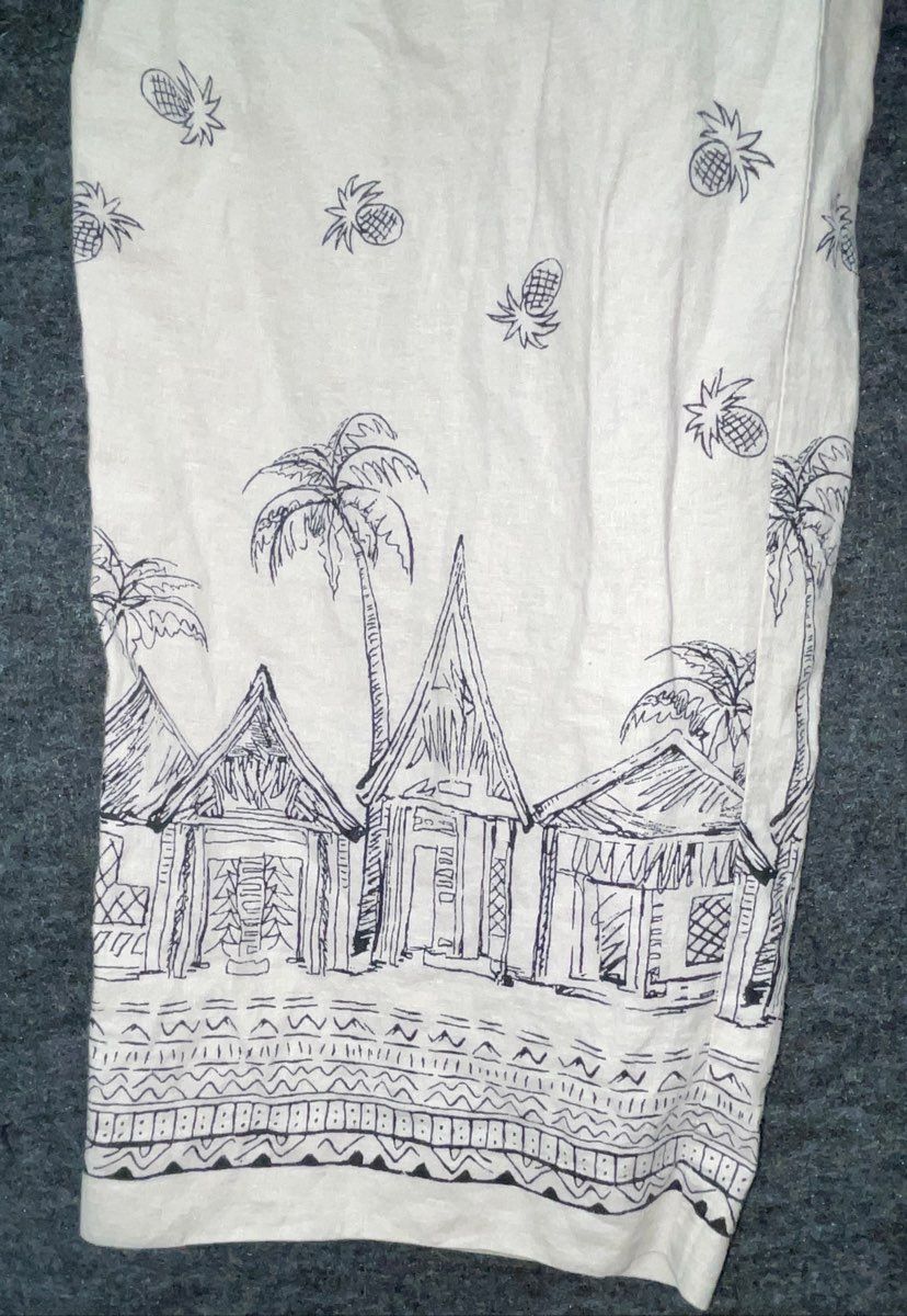 Coldwater Creek Women's Cream Tropical Pineapple Beach Print Linen Blend Pants M