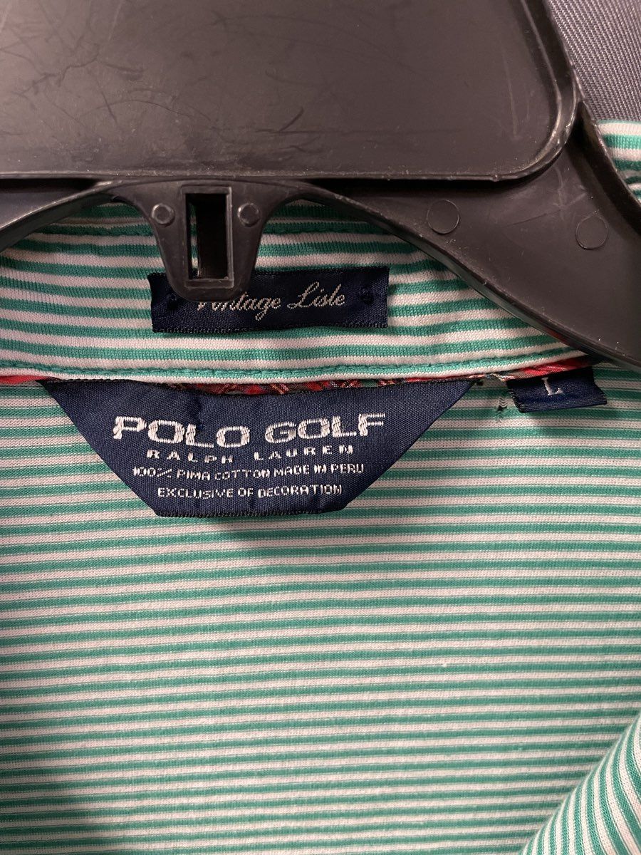 Polo Golf Ralph Lauren Men's Green Striped Vintage Lisle Pima Cotton Polo Sz L