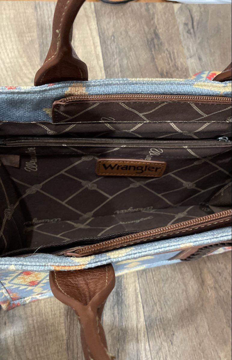 Wrangler Aztec Southwestern Canvas Tote Bag Crossbody Blue Guitar Strap