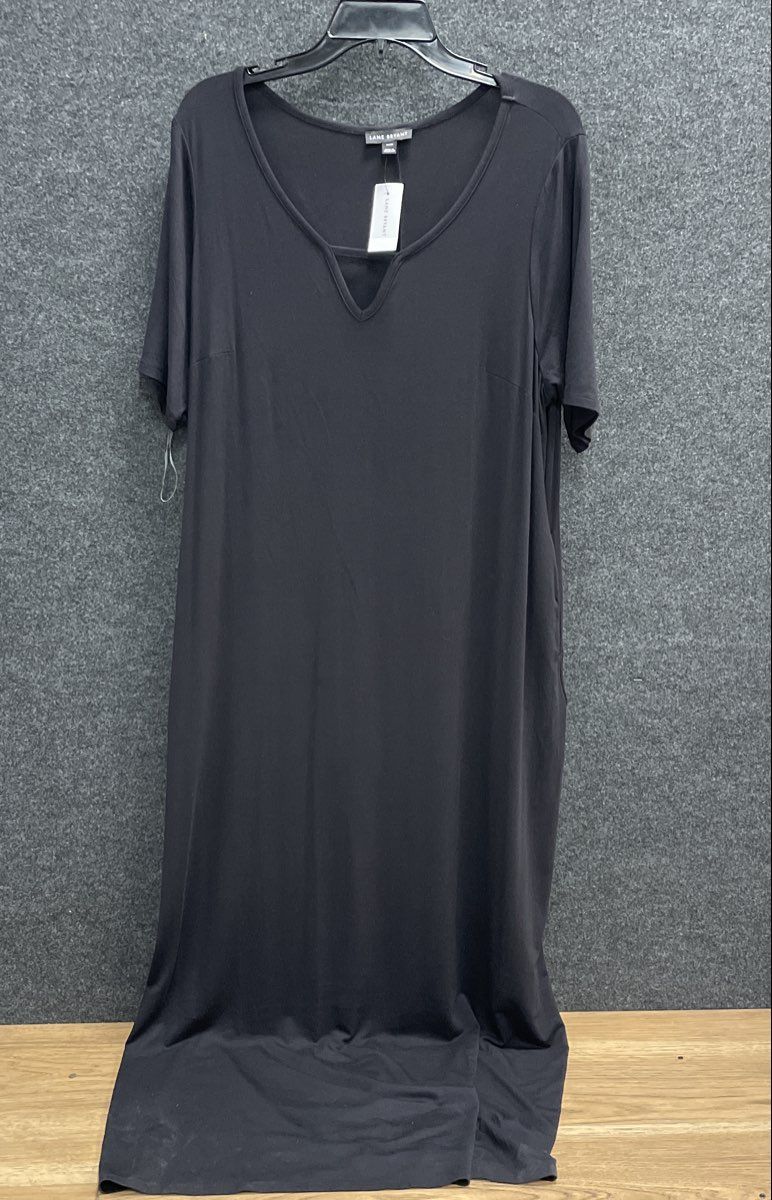 Lane Bryant Women's Black Split Neck Short Sleeve Maxi Dress Sz 14/16 NWT