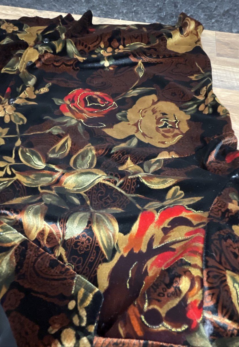 Vintage 90s Jones & Co Women's Floral Velvet Button Up Blouse Gold Sz L