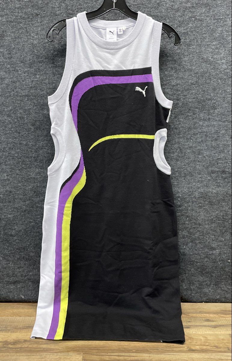 Puma Women's Select Knit Colorblock Cutout Mini Dress Black White Purple Sz L