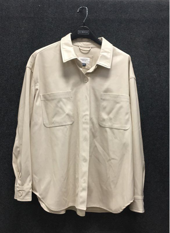 American Eagle Women's Cream Faux Leather Oversized Button Down Shacket Sz XL
