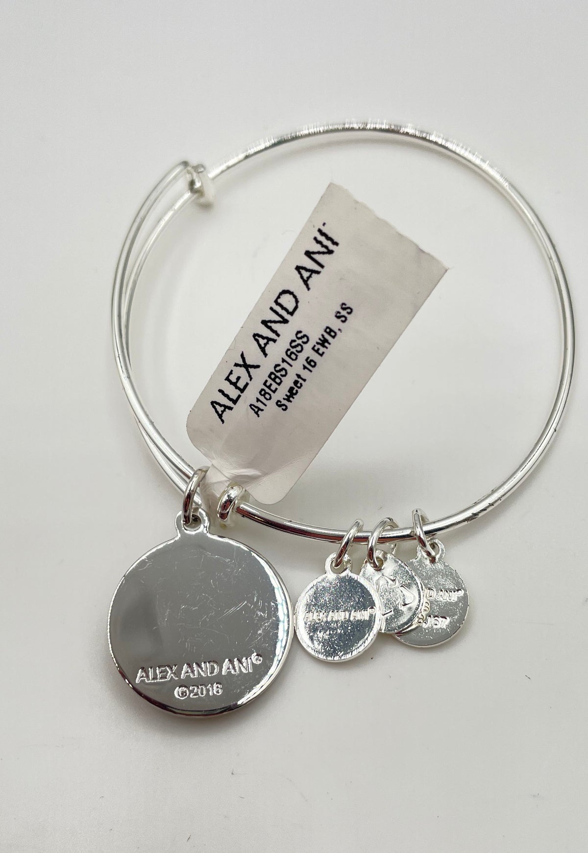 Alex And Ani Silver Tone Mixed Metal Sweet 16 Charm Bangle Bracelet In Box 11.3g