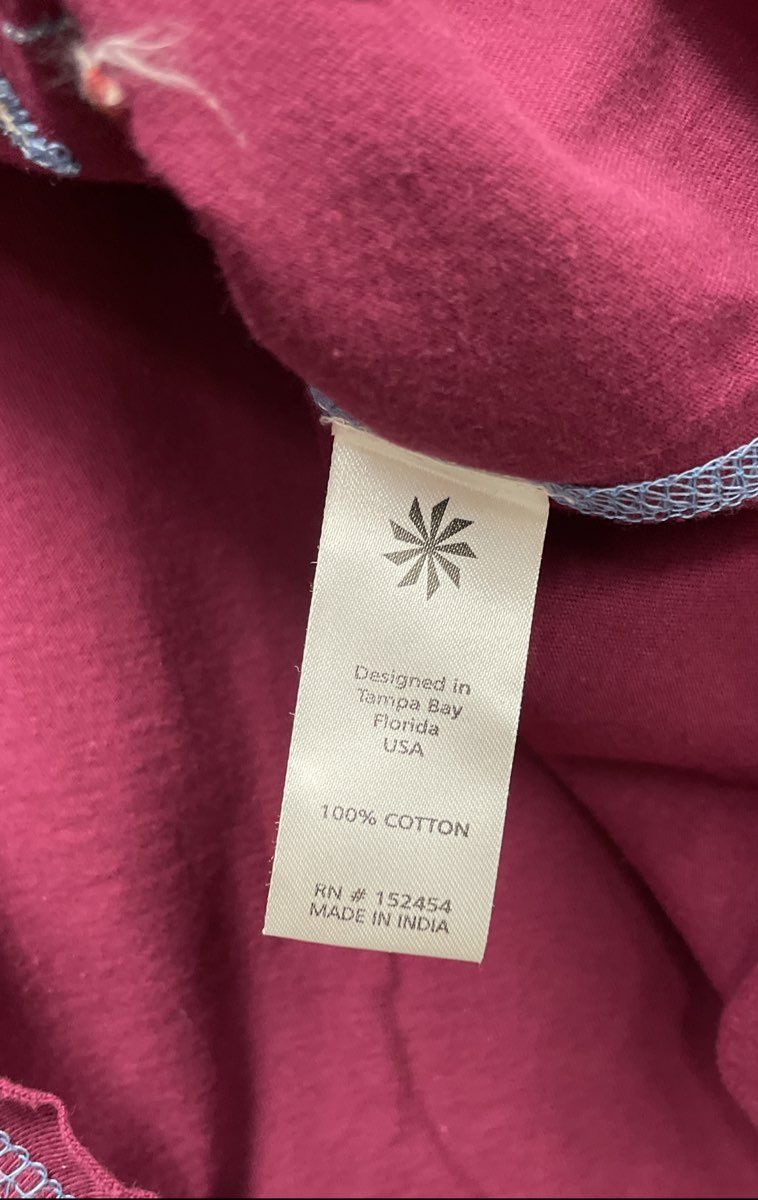 Caite Women's Magenta Floral Embroidered Long Sleeve Cotton Henley Top Sz S