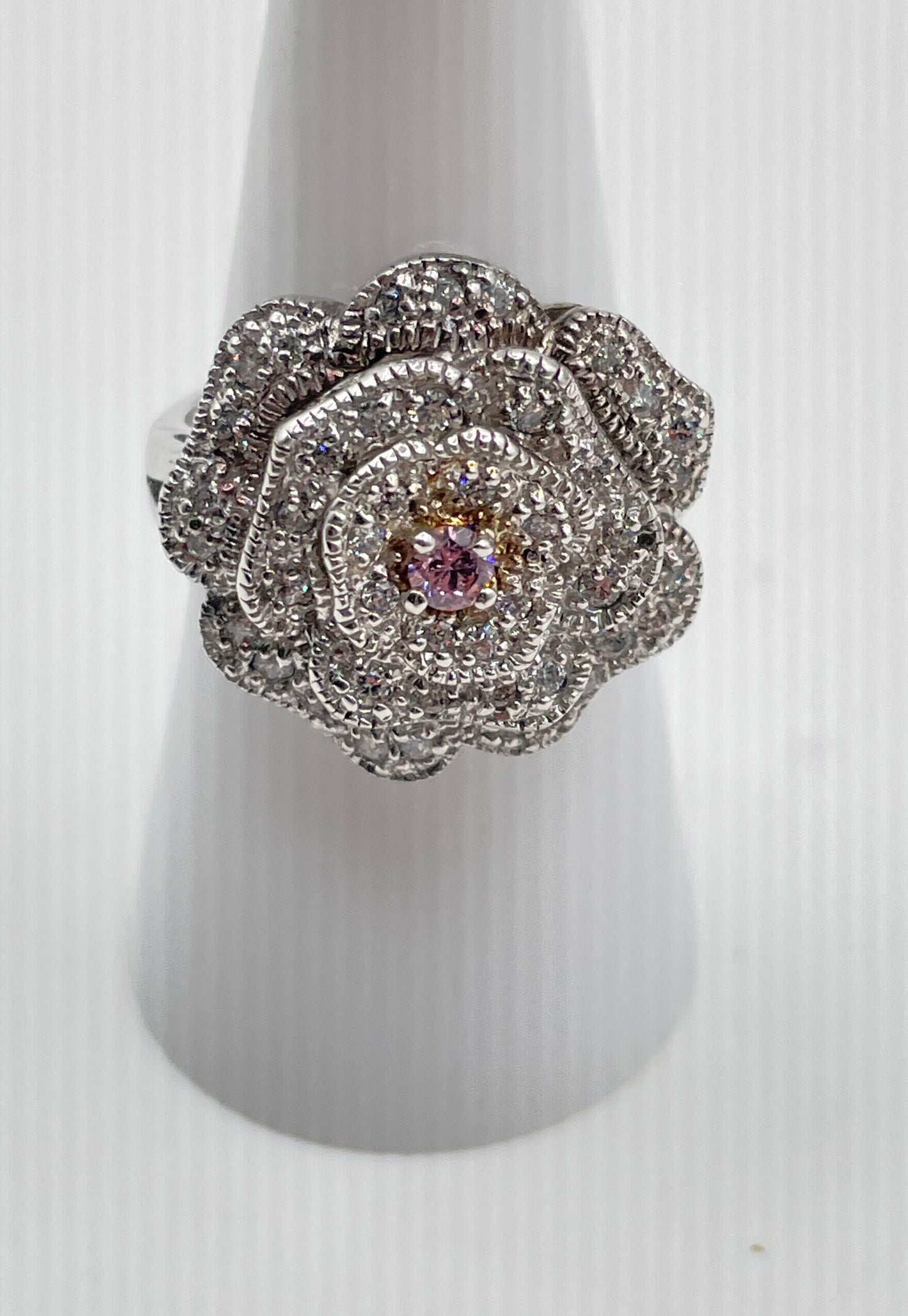Lucas Lameth 925 Sterling Silver Clear & Pink CZ Flower Ring 7.3g